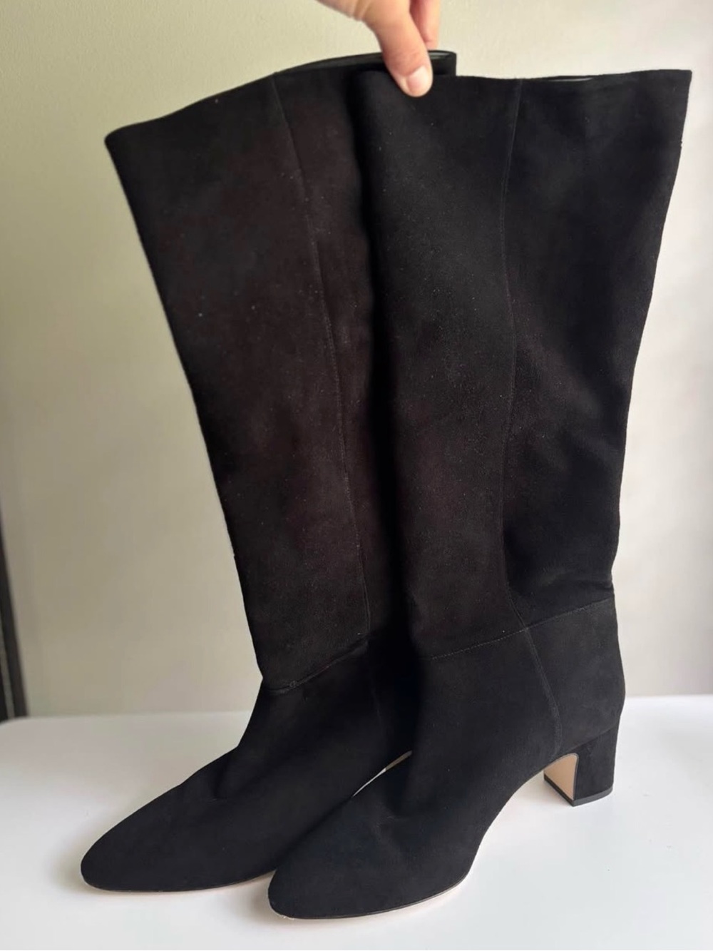 LK Bennett Black Suede Mid-Heel Knee Boots